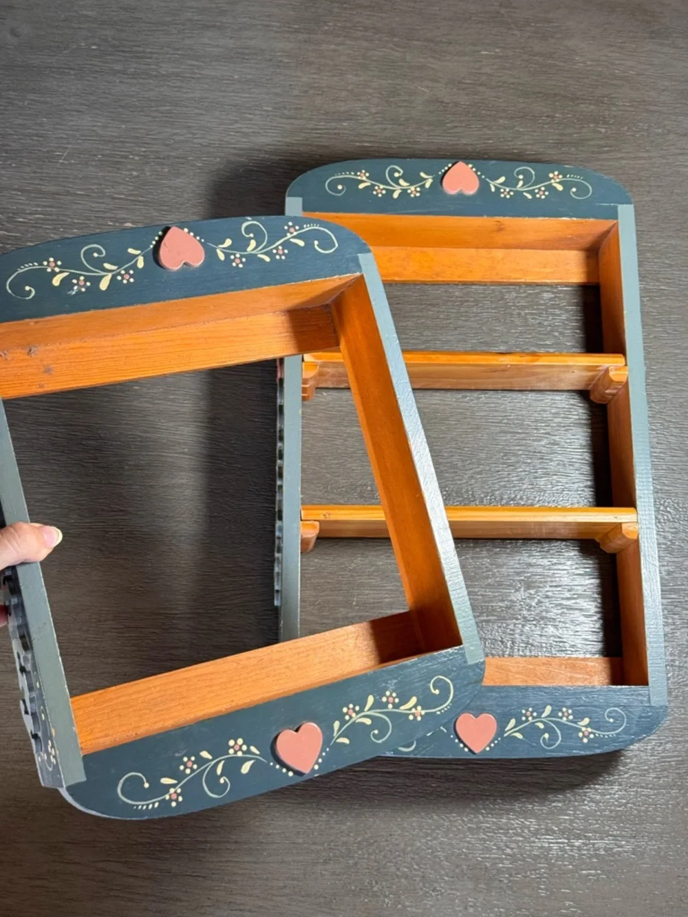 Vintage Hand Painted Heart Small Trinket Shelves BOTH Set Of 2
